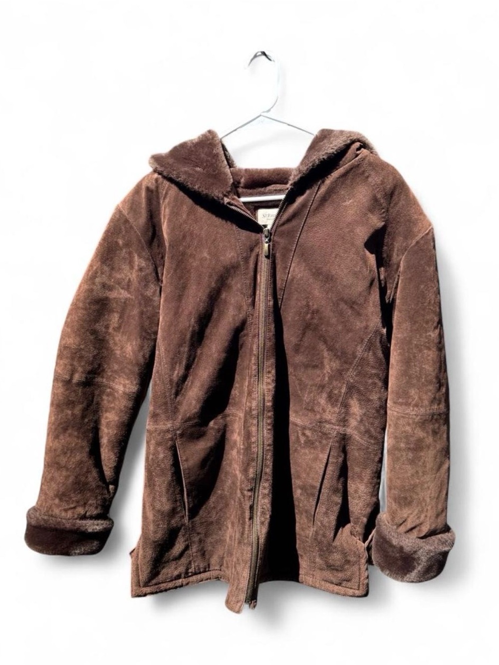 Women’s Vintage St. John's Bay Brown Washable Suede Leather Hooded Jacket